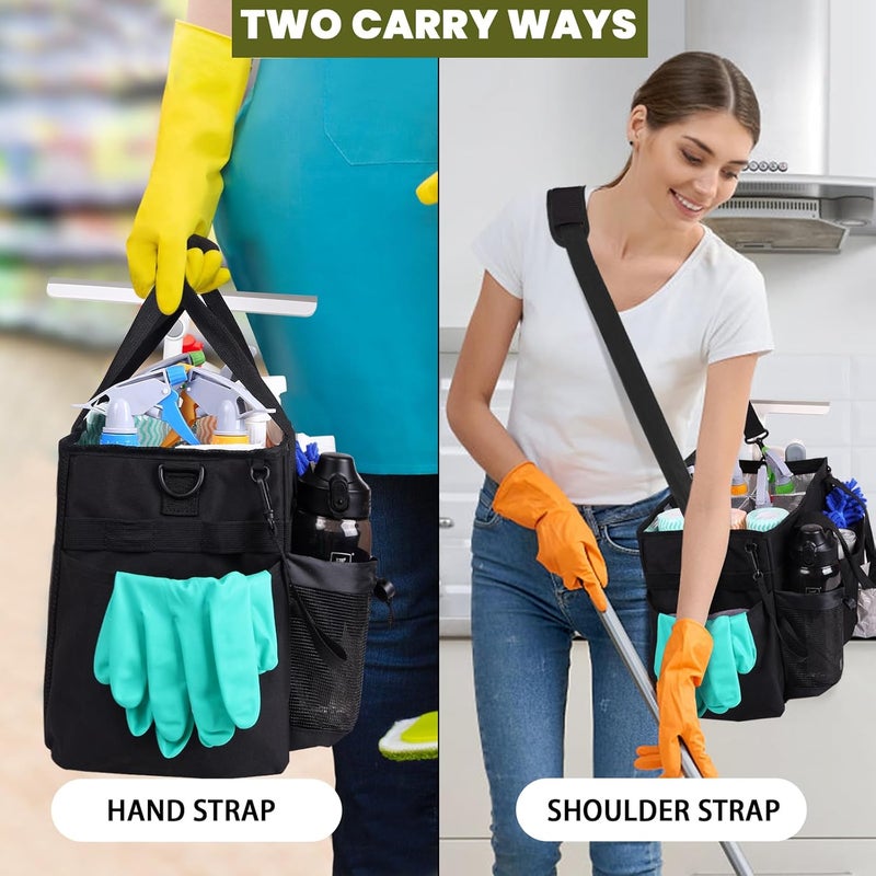 Timoxi Large Wearable Cleaning Caddy Bag with Detachable Divider, Cleaning Organizer with Handles, Cleaning Supply Tote with Adjustable Shoulder Strap&Waist Belt for Cleaners & Housekeeper (Black) - Image 5